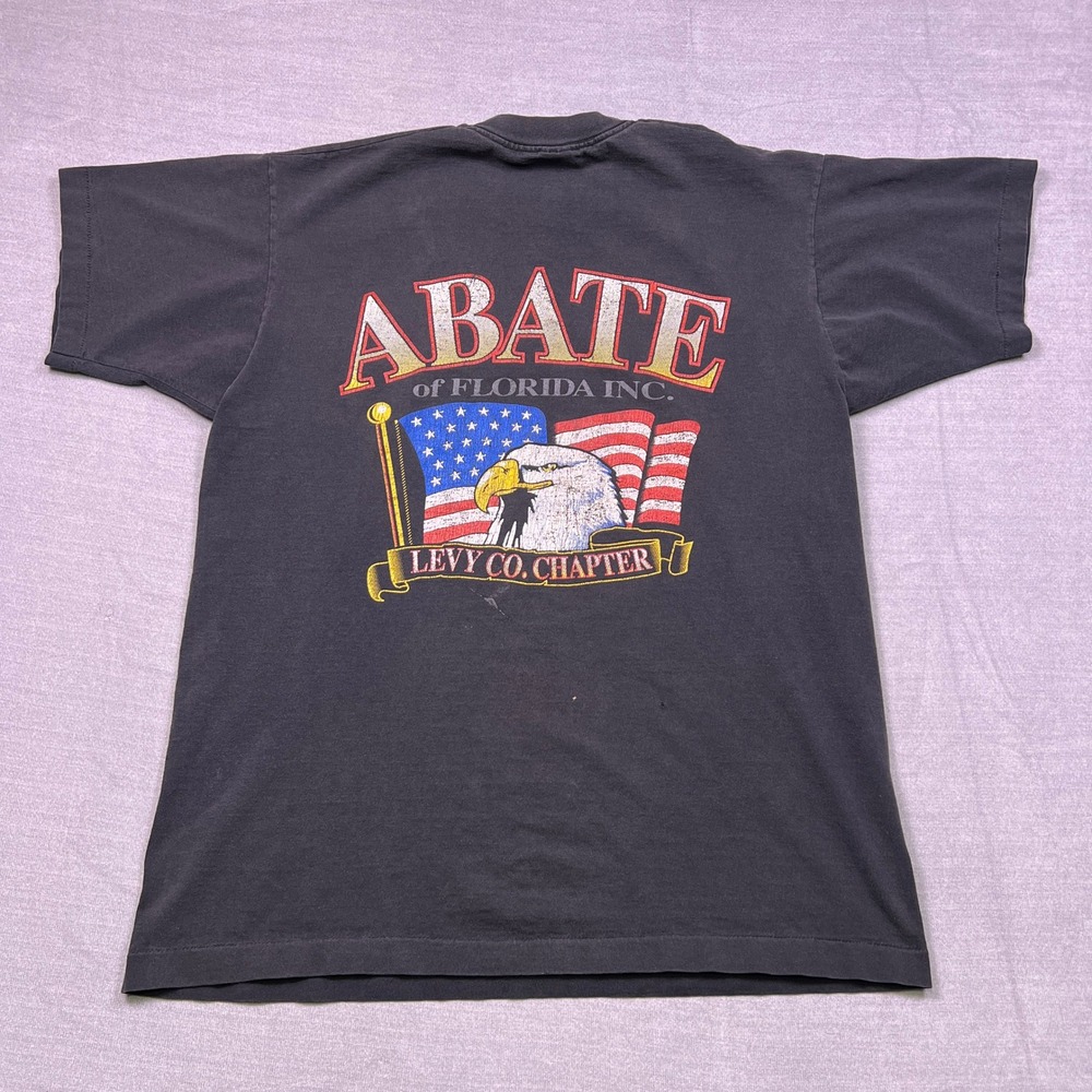 Vintage ABATE of Florida Inc Levy Co Chapter Eagle American Flag T Shirt Mens XL